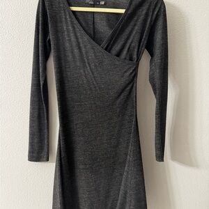 Prana Charcoal Faux Wrap-Style Long Sleeve Women's Dress